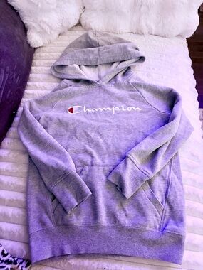 Champion Gray Script Logo Pullover Hoodie